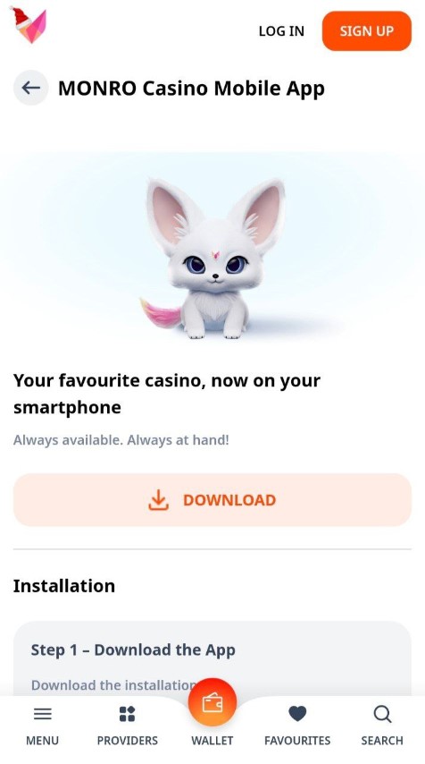 Download and install Monro Casino mobile app on smartphone