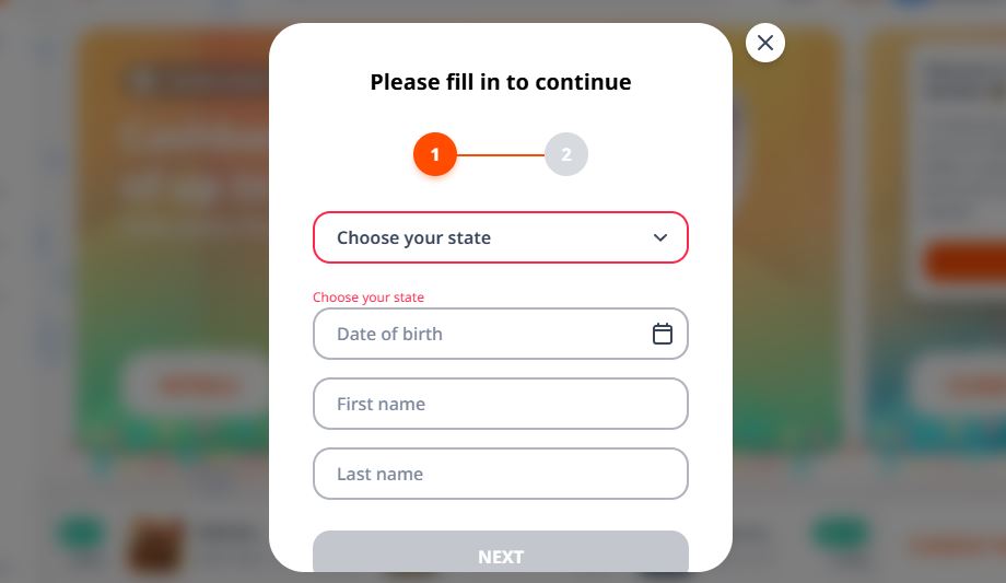 Fill personal details with state and birth date to register